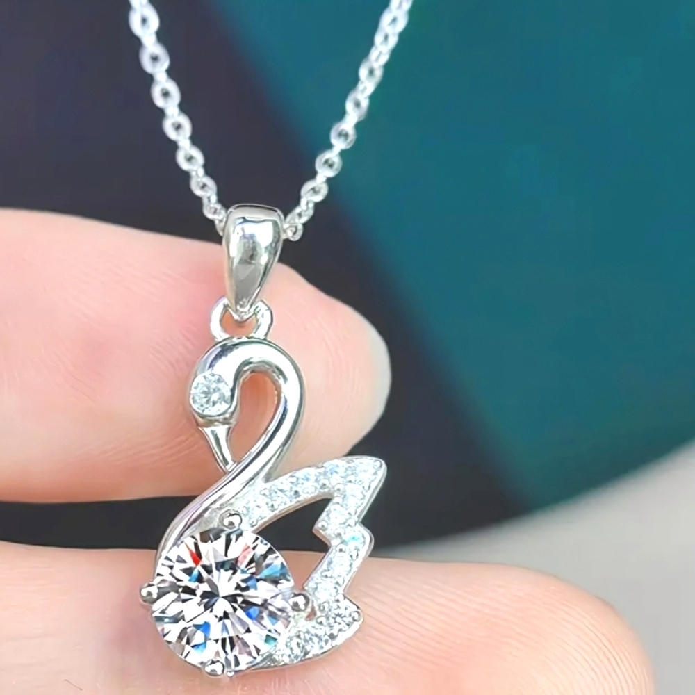 925 Silver 1Carat White Moissanite Swan Pendant Only